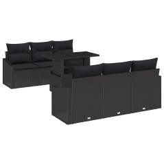 vidaXL Set di divani da giardino 7 pezzi con cuscini neri in polirattan