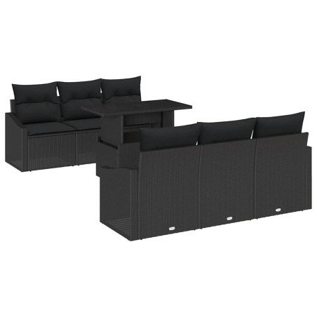 vidaXL Set di divani da giardino 7 pezzi con cuscini neri in polirattan