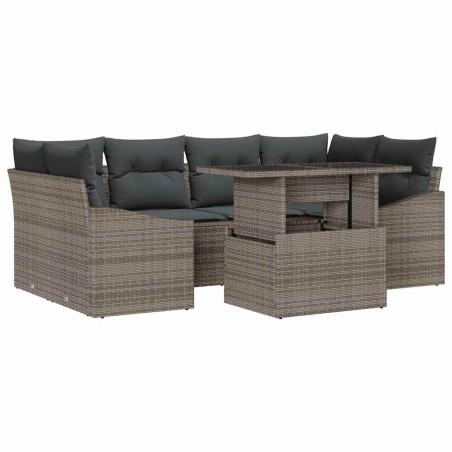 vidaXL Set Sofà Giardino a 7 Pezzi con Cuscini Grigi in Polyrattan
