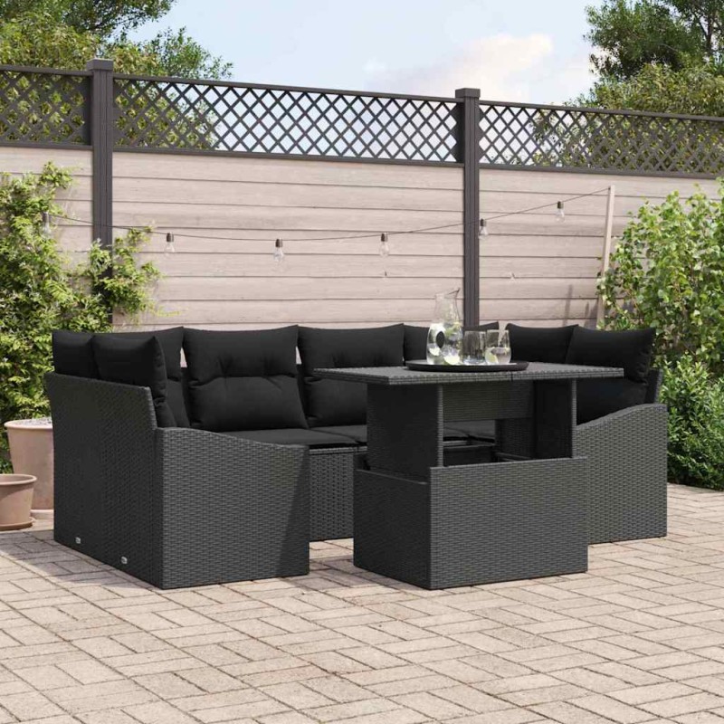 vidaXL Set da giardino da 7 pezzi con cuscini in rattan sintetico nero vidaXL Set da giardino da 7 pezzi con cuscini in rattan sintetico nero