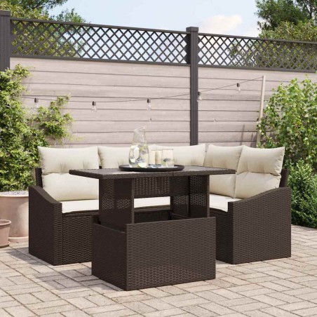 vidaXL Set di Divano da Giardino a 5 Pezzi in Rattan Sintetico Marrone di