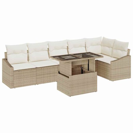 vidaXL Set di divani da giardino 7 pezzi con cuscini beige in polyrattan
