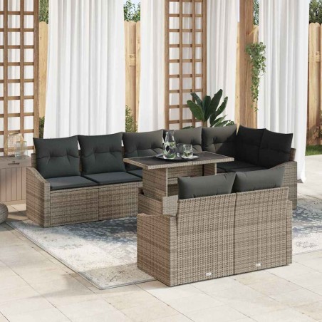 vidaXL Set di Divani da Giardino a 9 Pezzi con Cuscini Grigi in Rattan