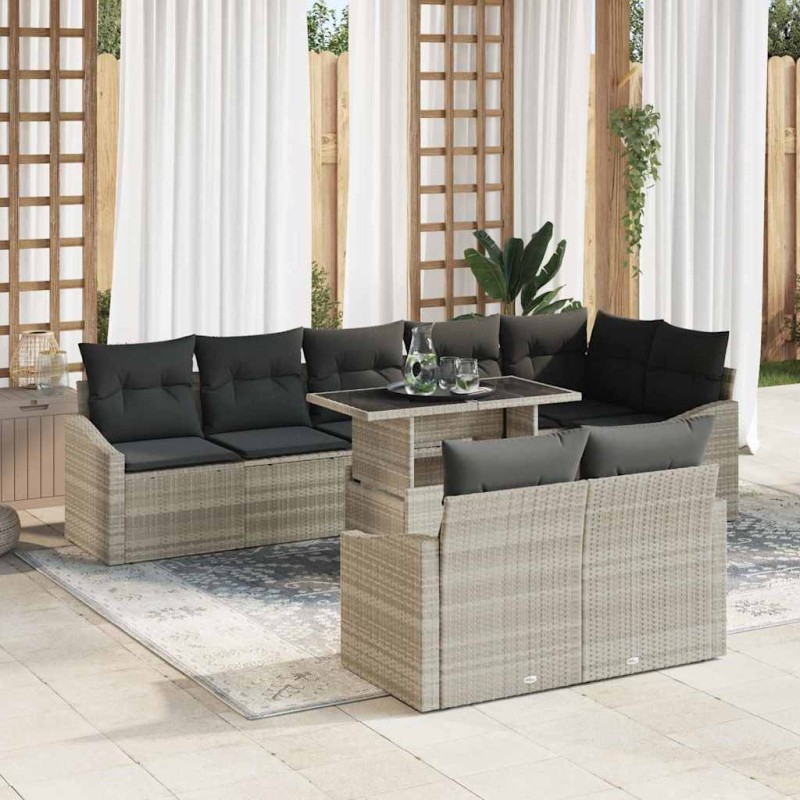 vidaXL Set di divani da giardino 9 pezzi con cuscini grigio chiaro in rattan sintetico vidaXL Set di divani da giardino 9 pezzi con cuscini grigio chiaro in rattan sintetico