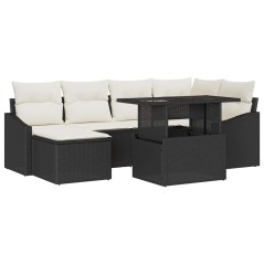 vidaXL Set da Giardino 7 Pezzi con Cuscini Neri in Rattan Sintetico