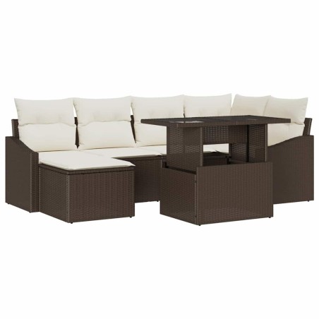 vidaXL Set di divani da giardino in 7 pezzi con cuscini marroni in polirattan