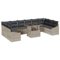 vidaXL Set Divano da Giardino 11 Pezzi con Cuscini Grigio Chiaro in Polyrattan