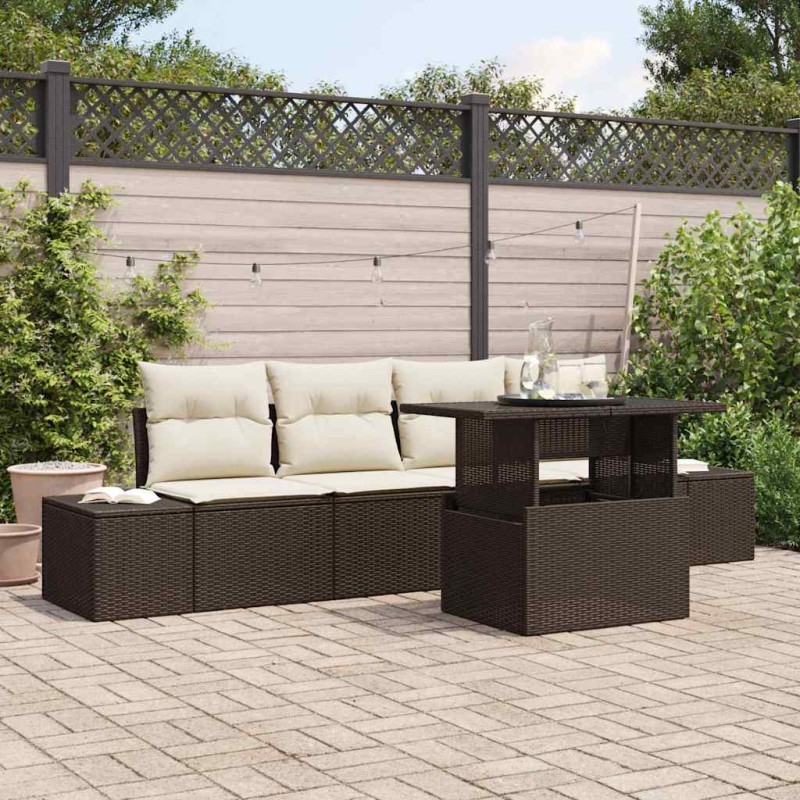 vidaXL Set di divani da giardino 5 pezzi in rattan sintetico marrone con cuscini vidaXL Set di divani da giardino 5 pezzi in rattan sintetico marrone con cuscini