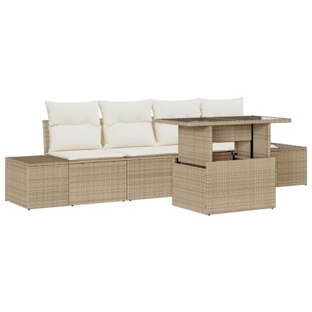 vidaXL Set di divani da giardino 5 pezzi con cuscini Beige in rattan sintetico.