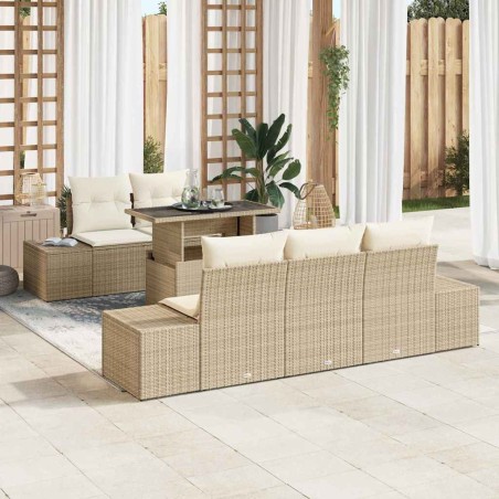 vidaXL Set di divani da giardino 6 pezzi con cuscini beige in rattan sintetico