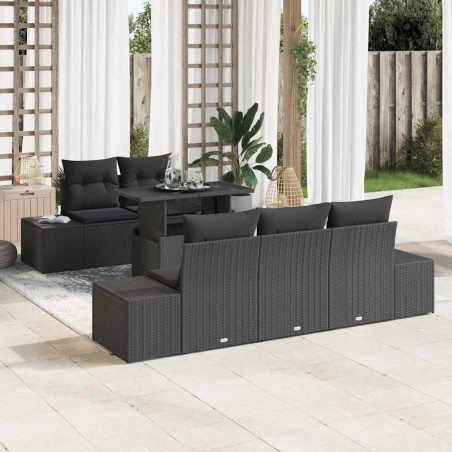 vidaXL Set di Divani da Giardino 6 Pezzi con Cuscini Neri in Rattan Sintetico