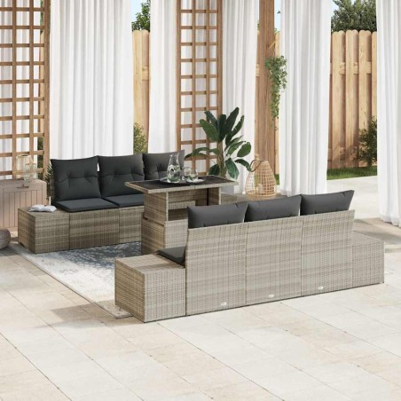 vidaXL Set da Giardino 7 Pezzi con Cuscini Grigio Chiaro in Polyrattan