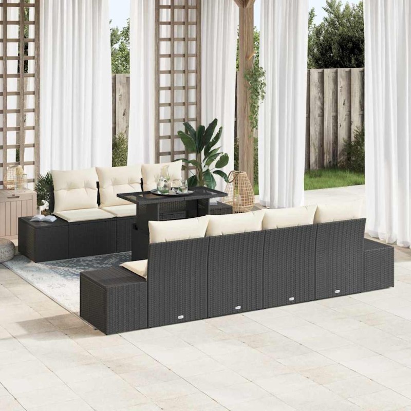 vidaXL Set di divano da giardino 8 pezzi con cuscini neri in rattan sintetico vidaXL Set di divano da giardino 8 pezzi con cuscini neri in rattan sintetico