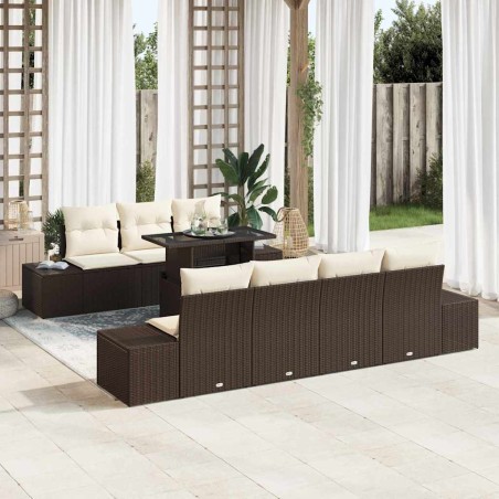 vidaXL Set di Divani da Giardino 8 Pezzi con Cuscini Marroni in Rattan Sintetico