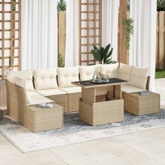 vidaXL Set da giardino in 8 pezzi con cuscini beige in polyrattan