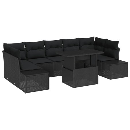 vidaXL Set di divani da giardino in 8 pezzi con cuscini neri in poly rattan