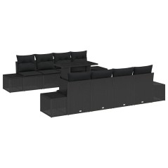 vidaXL Set da Giardino 7 Pezzi con Cuscini in Polirattan Nero