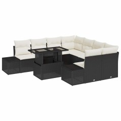 vidaXL Set di Sofà da Giardino 9 Pezzi con Cuscini in Polyrattan Nero