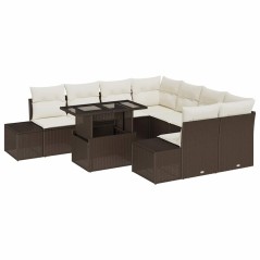 vidaXL Set di Divani da Giardino 9 Pezzi con Cuscini in Rattan Sintetico Marrone