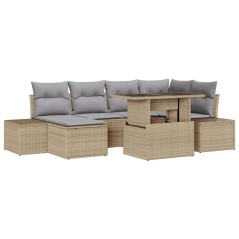 vidaXL Set da giardino in polyrattan da 7 pezzi con cuscini beige