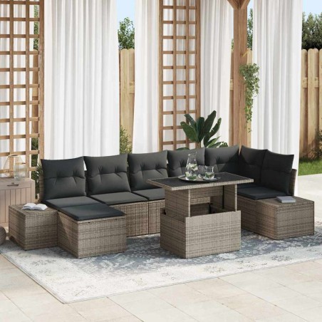 vidaXL Set da giardino in rattan sintetico, 8 pezzi con cuscini grigi