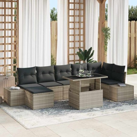 vidaXL Set di divani da giardino da 8 pezzi con cuscini in polirattan grigio chiaro