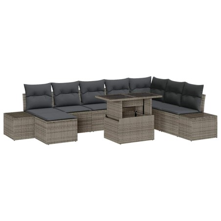 vidaXL Set Divano da Giardino 9 Pezzi con Cuscini Grigi in Rattan Sintetico