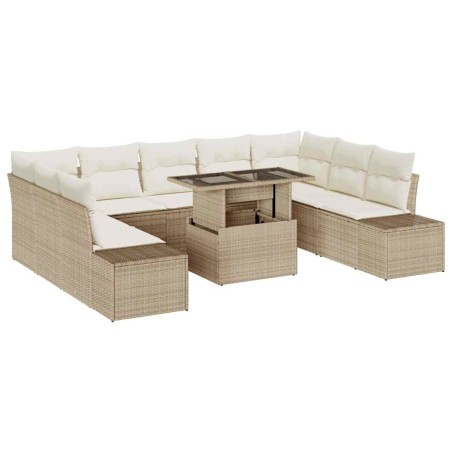 vidaXL Set da Giardino di 10 Pezzi con Cuscini Beige in Rattan Sintetico