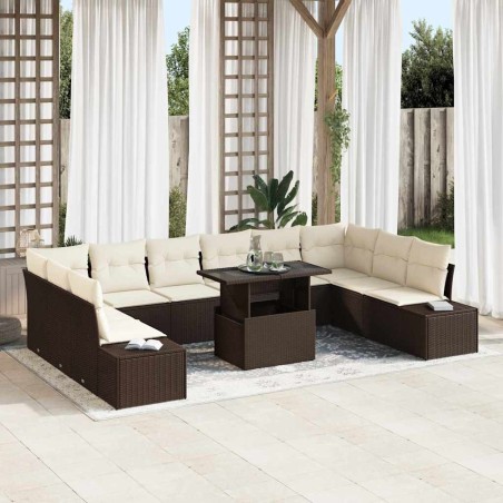 vidaXL Set di Divani da Giardino 11 Pezzi con Cuscini Marrone in Rattan Sintetico