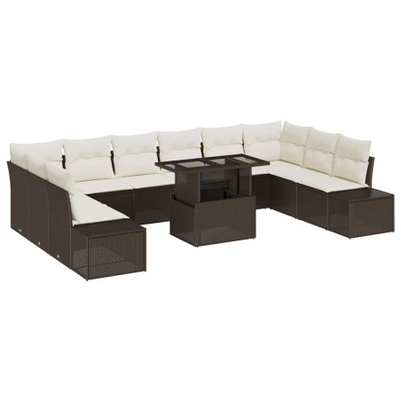 vidaXL Set di Divani da Giardino 11 Pezzi con Cuscini Marrone in Rattan Sintetico