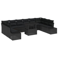 vidaXL Set di divani da giardino da 11 pezzi con cuscini in polyrattan nero