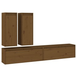 Mobili Porta TV 4 pz Miele in Legno Massello di Pino