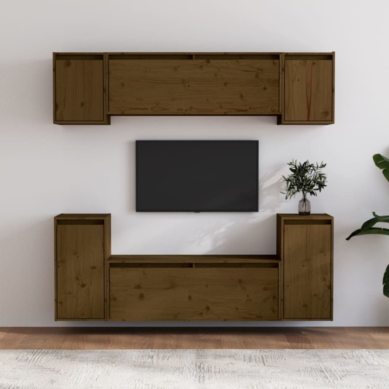 Mobili Porta TV 6 pz Miele in Legno Massello di Pino Mobili Porta TV 6 pz Miele in Legno Massello di Pino