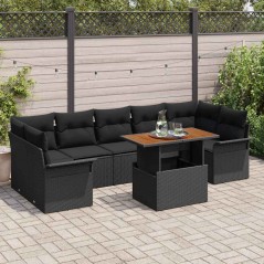 vidaXL Set di divani da giardino da 8 pezzi con cuscini in polyrattan neri