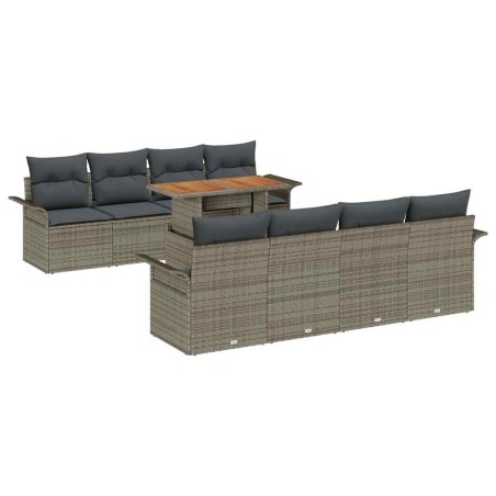 vidaXL Set da giardino di 9 pezzi con cuscini in polyrattan grigio
