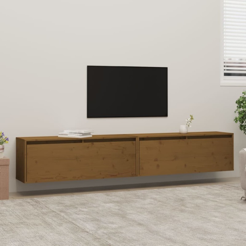 vidaXL Pensili 2 pz Marrone ambra 100x30x35 cm Legno Massello di Pino vidaXL Pensili 2 pz Marrone ambra 100x30x35 cm Legno Massello di Pino
