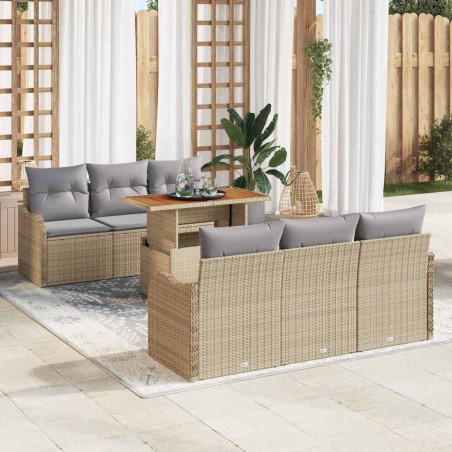 vidaXL Set di divani da giardino 7 pezzi con cuscini beige in rattan sintetico