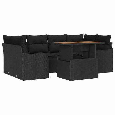 vidaXL Set di Divani da Giardino 7 Pezzi con Cuscini Nero in Rattan Sintetico di