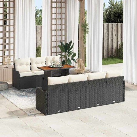 vidaXL Set divani da giardino 8 pezzi con cuscini in rattan sintetico nero.