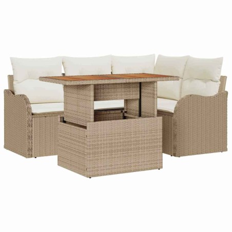 vidaXL Set di divani da giardino a 5 pezzi con cuscini in rattan sintetico beige