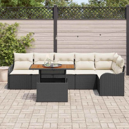 vidaXL Set di divano da giardino , 7 pezzi con cuscini neri in polyrattan.