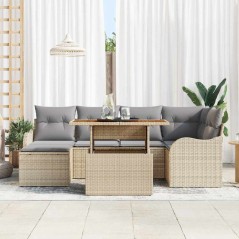 vidaXL Set di divani da giardino a 7 pezzi con cuscini beige in rattan polietilene