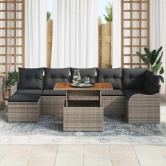 vidaXL Set divano da giardino di 8 pezzi con cuscini grigi in polirattan