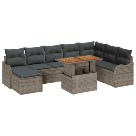 Set di divani da giardino vidaXL 9 pezzi con cuscini Grigio Rattan in PE