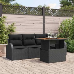 vidaXL Set di divani da giardino 5 pezzi con cuscini neri in rattan.