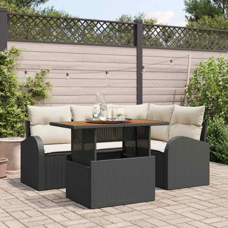 vidaXL Set Divano da Giardino a 5 Pezzi con Cuscini Neri in Poly Rattan vidaXL Set Divano da Giardino a 5 Pezzi con Cuscini Neri in Poly Rattan