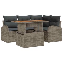 vidaXL Set giardino 5 pezzi con cuscini, rattan grigio