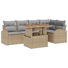 vidaXL Set Divano da Giardino 6 Pezzi con Cuscini Beige in Rattan