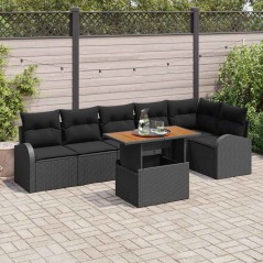vidaXL Set di Divani da Giardino di 7 Pezzi con Cuscini in Rattan Nero