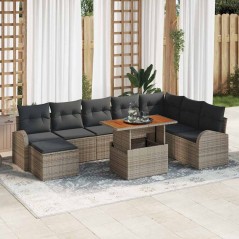 vidaXL Set Divano da Giardino 9 Pezzi con Cuscini in Rattan Sintetico Grigio.